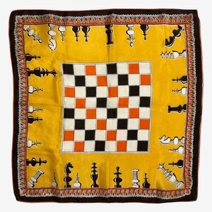Vtg  Vanette Creations chess motif silk hand rolled edge scarf multicolor